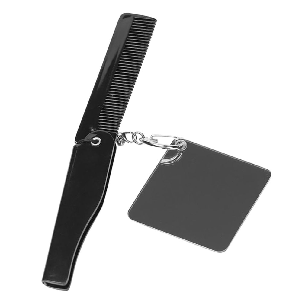 ABOOFAN Foldable Fine Tooth Beard Comb Keyring with Square Mirror Large Pocket Travel Comb for Men Beard and Mustache Grooming