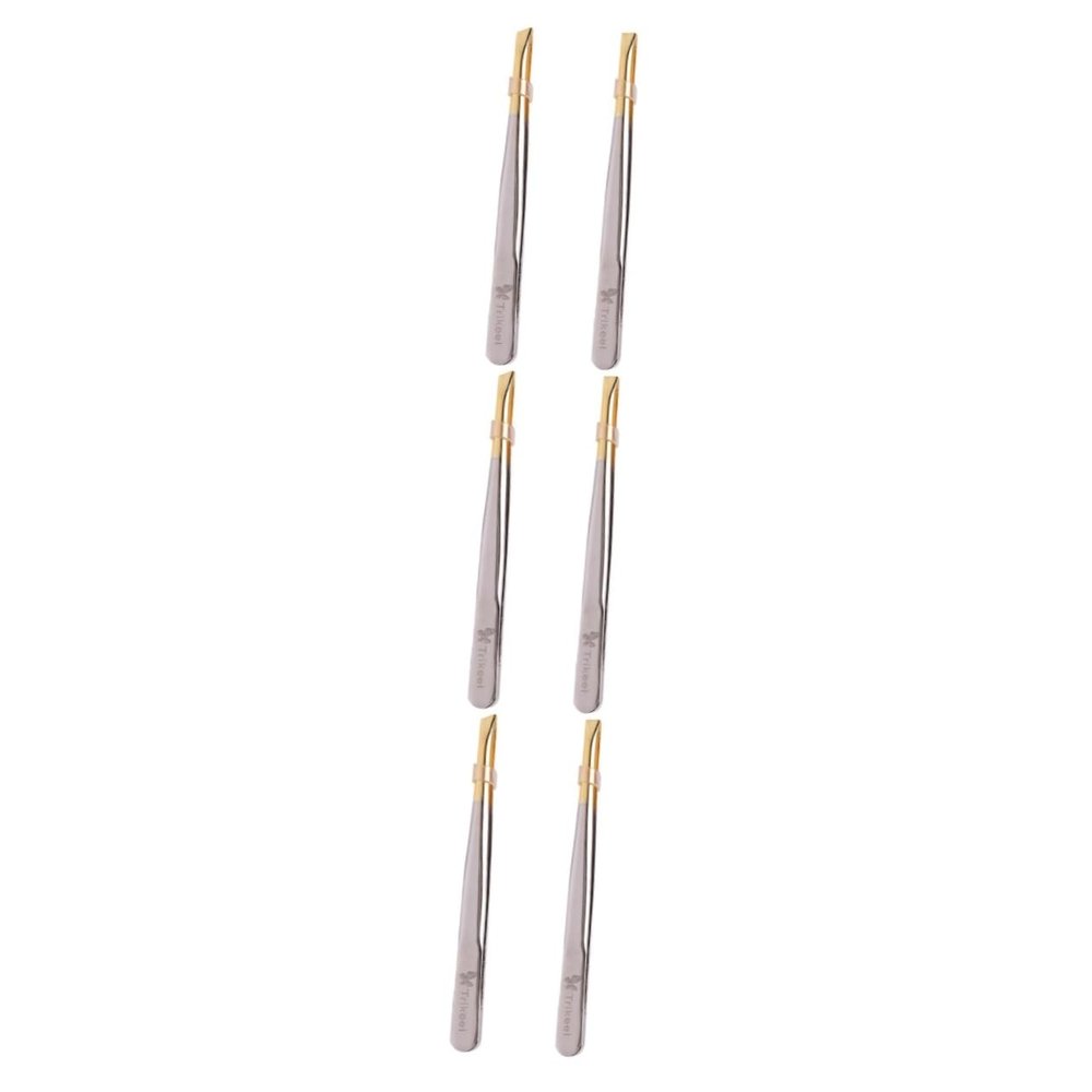 minkissy 6pcs Professional Eyebrow Tweezers Flat Oblique Mouths Precision Tweezers for Eyebrow Shaping Lash Application