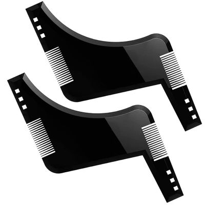 Beard Comb, 2Pcs, Beard Trimming, Beard Stencil Comb, Beard Shaping Tool with Comb, Guide Comb for Beard Shaving, 2 in 1 Beard Shaper, Beard Styling Tool, for Men's Facial Hair and Beard Trimming