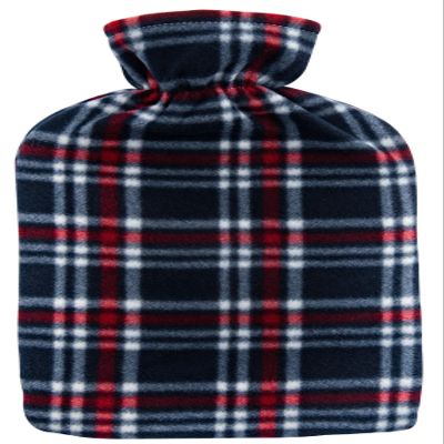 Hot Water Bottle with Fleece Cover 2L Check Polka Designs Warm Natural Rubber, Isla Check
