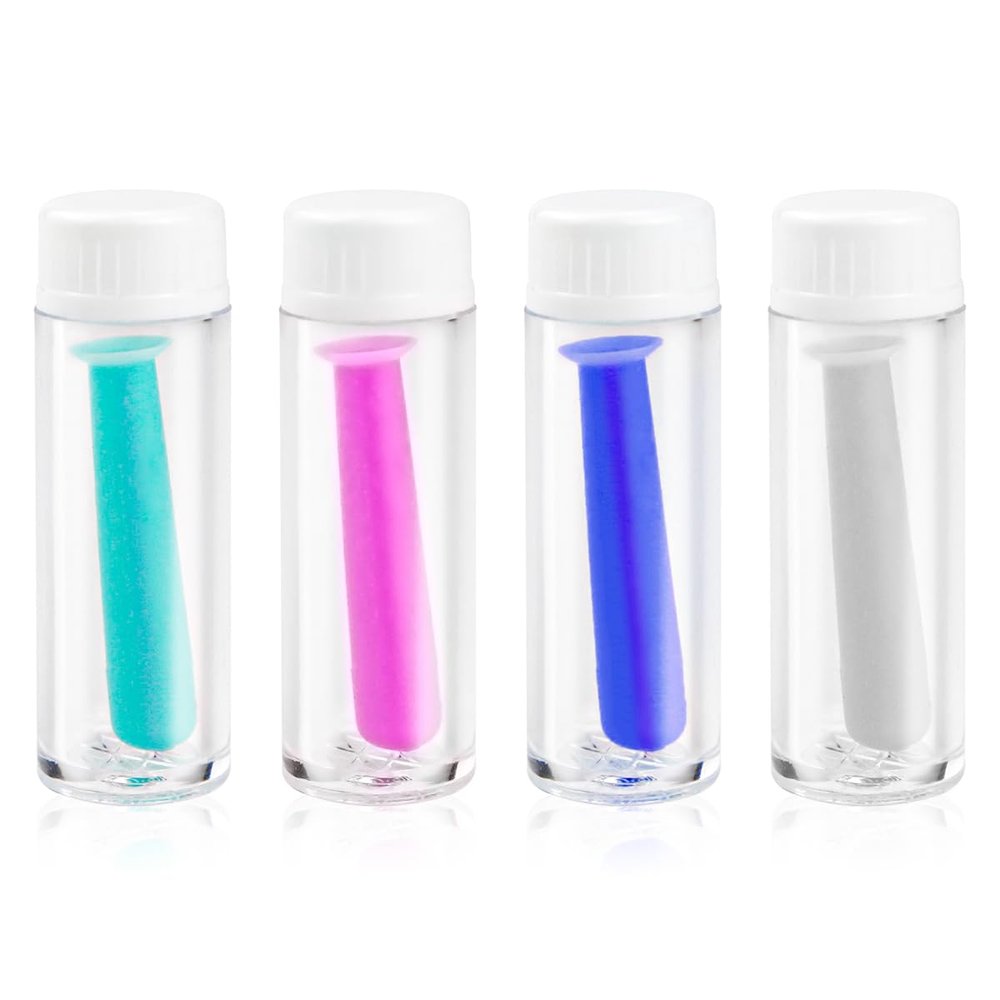 UPIQNG 4Pcs Contact Lens Remover Insertion Tool Portable Silicone Contact Lenses Applicator with Plastic Bottle for Hard Lenses, Green,Blue,Pink,Clear, Case