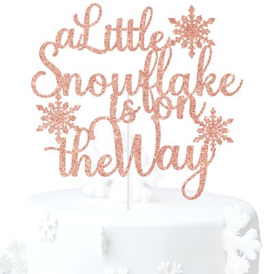 Rose Gold Glitter A Little Snowflake is on the Way Cake Topper, Winter Snowflake Chirstmas Baby Shower Baby's Birthday Party Decorations Supplies