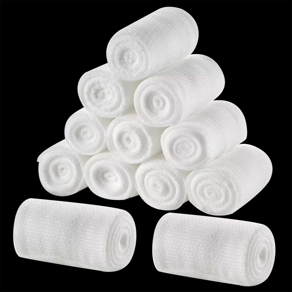 Gauze Bandage Rolls 10cm x 4.5m - Aid Conforming Bandages Soft Roll Stretch Wrap for First Aid Wound Care - 12 Rolls