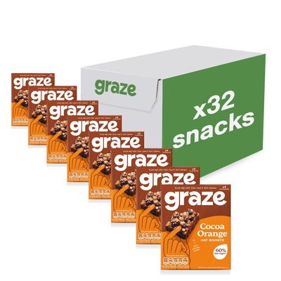 Graze - Cocoa Orange Oat Boost Bars - Vegetarian Flapjacks with Whole Oats and Natural Flavours - 8 packs of 4 Snack bars, 32 Snacks total