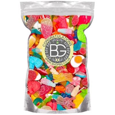 BG Quality Pick & Mix Sweets - Large Retro Candy Assortment, 800g Celebration Label Pouch (Label - 'Congratulations')
