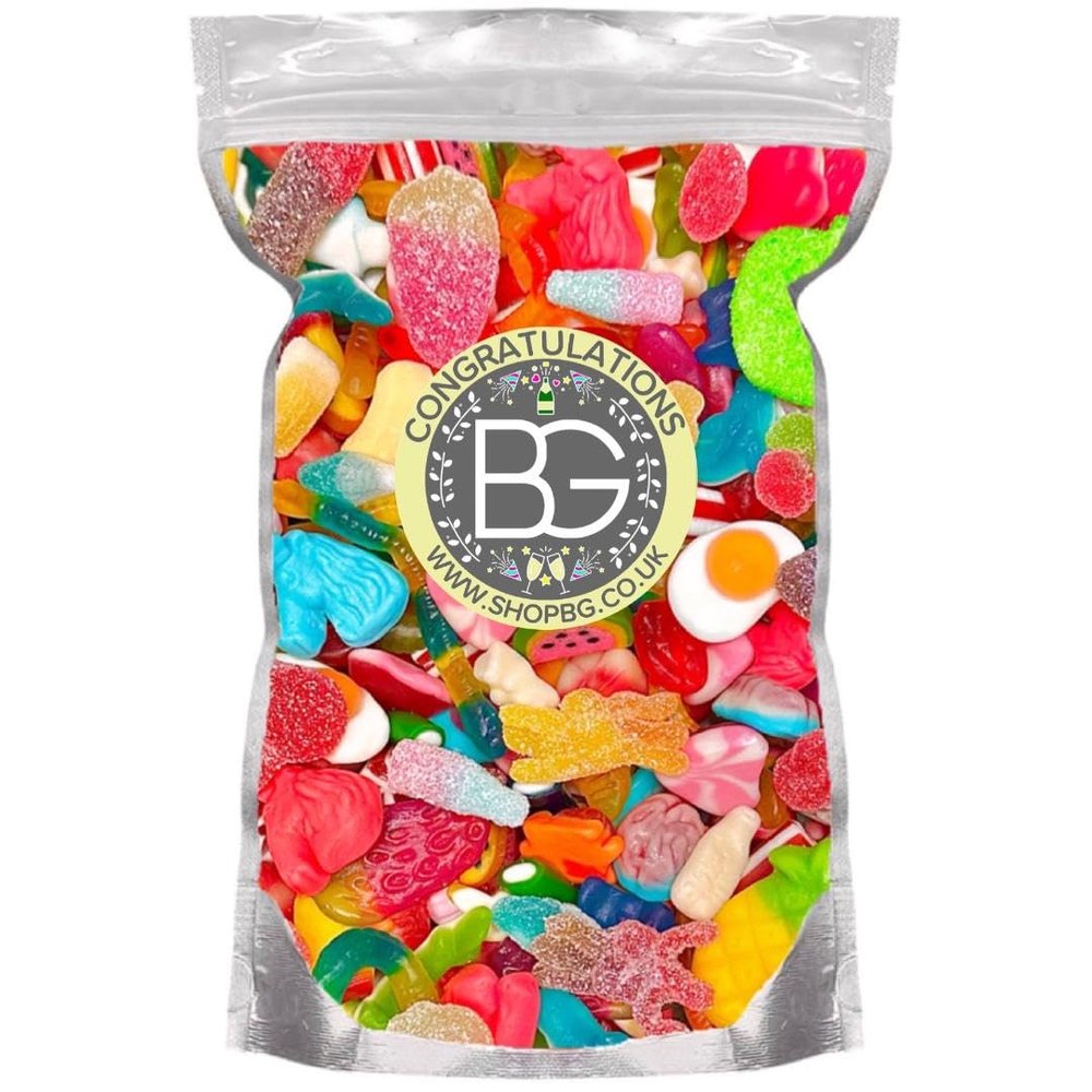 BG Quality Pick & Mix Sweets - Large Retro Candy Assortment, 800g Celebration Label Pouch (Label - 'Congratulations')