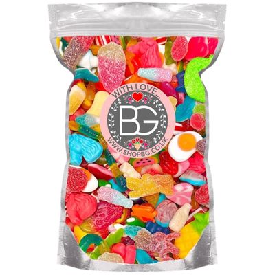 BG Quality Pick & Mix Sweets - Large Retro Candy Assortment, 800g Celebration Label Pouch (Label - 'With Love')