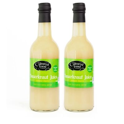 The Cultured Food Company Organic Juniper Berry Sauerkraut Juice 2 x 500ml  Naturally Vegan  Fermented Probiotic Drink  Unpasteurised  Gut Health Support  Live Cultures  Irish Made