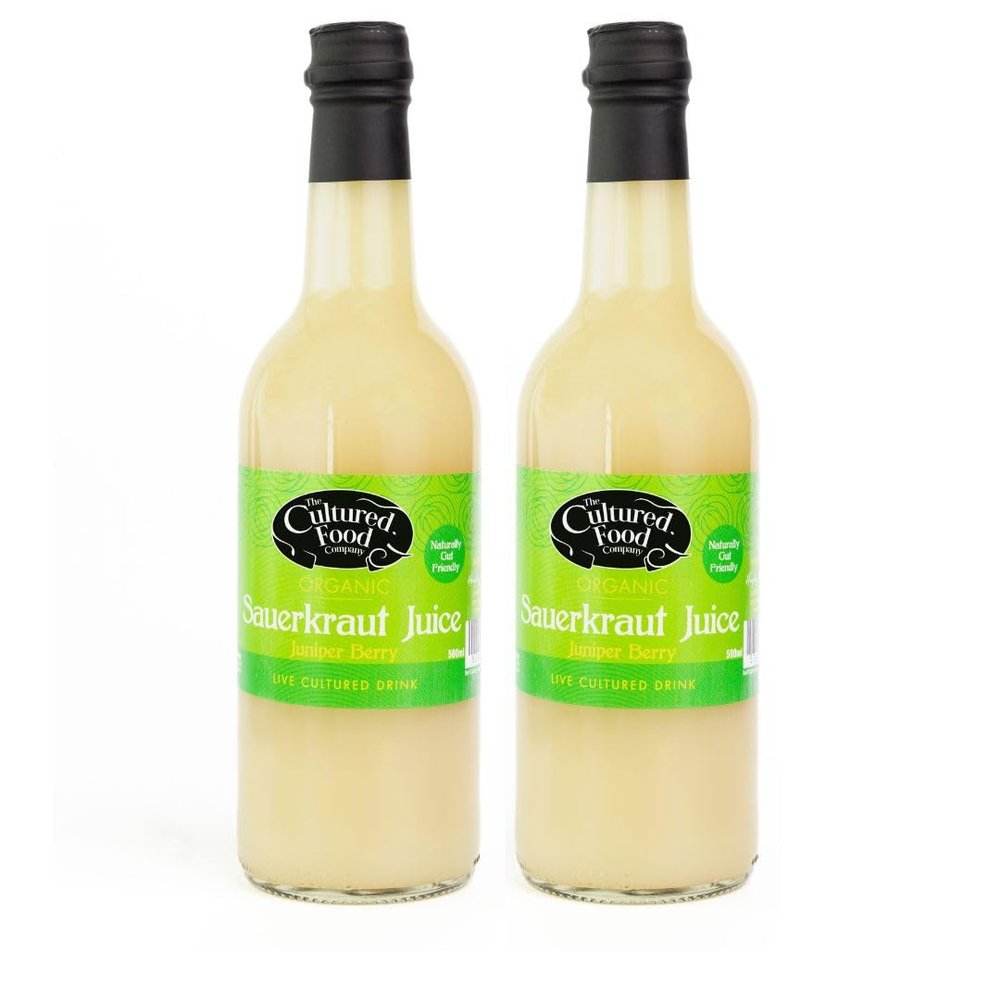 The Cultured Food Company Organic Juniper Berry Sauerkraut Juice 2 x 500ml  Naturally Vegan  Fermented Probiotic Drink  Unpasteurised  Gut Health Support  Live Cultures  Irish Made
