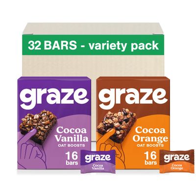 Graze - Cocoa Orange & Cocoa Vanilla Oat Boost Bars Snacks - Made With Whole Oats and Natural Flavours - 8x4 snack bars - Total of 32 snacks