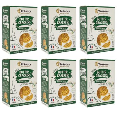 TRESORS GOURMANDS Authentic French Waffle Butter Crackers Snack, Boursin Cheese Flavor, More Than 40% Cheese, Natural Ingredients, Pack of 6 x 60g Boxes