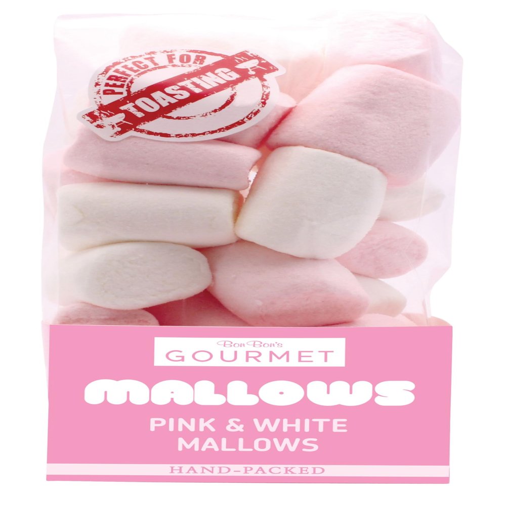 Bon Bon's Gourmet - Pink & White Vanilla Flavour Mallows, 166g Bag