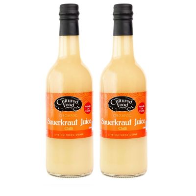 The Cultured Food Company Organic Chilli Sauerkraut Juice 2 x 500ml  Unpasteurised  Spicy Probiotic Drink  Raw Fermented Cabbage  Gut Health Tonic  Vegan  Detox Juice  Irish Made