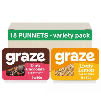 Graze - Sweet Snacks Bundle of Lively Lemon Oat Flapjacks and Dark Chocolate Chery Tart Mixed Snacks - With Natural Flavours - Pack of 18 snacks