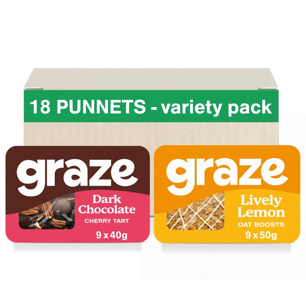 Graze - Sweet Snacks Bundle of Lively Lemon Oat Flapjacks and Dark Chocolate Chery Tart Mixed Snacks - With Natural Flavours - Pack of 18 snacks
