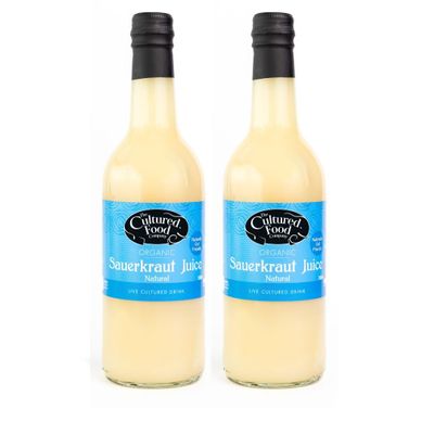 The Cultured Food Company Organic Natural Sauerkraut Juice 2 x 500ml  Unpasteurised  Raw Fermented Cabbage  Probiotic Drink for Gut Health  Detox Juice  No Preservatives  Irish Made