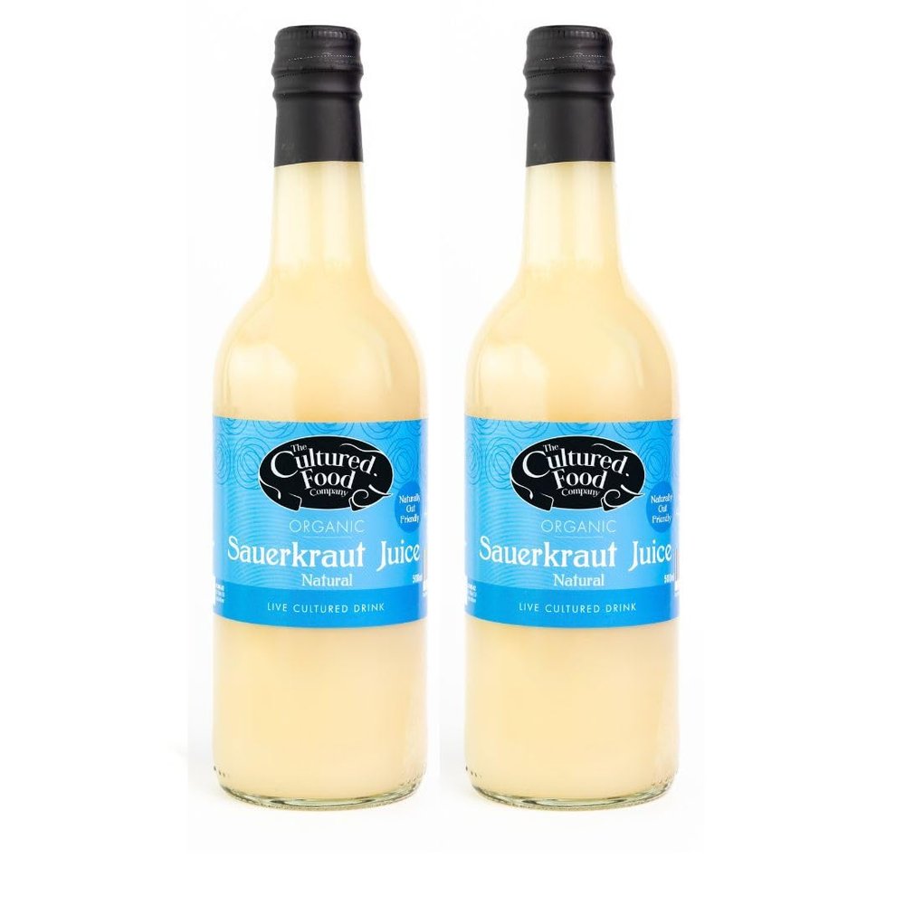The Cultured Food Company Organic Natural Sauerkraut Juice 2 x 500ml Unpasteurised Raw Fermented Cabbage Probiotic Drink for Gut Health Detox Juice No Preservatives Irish Made