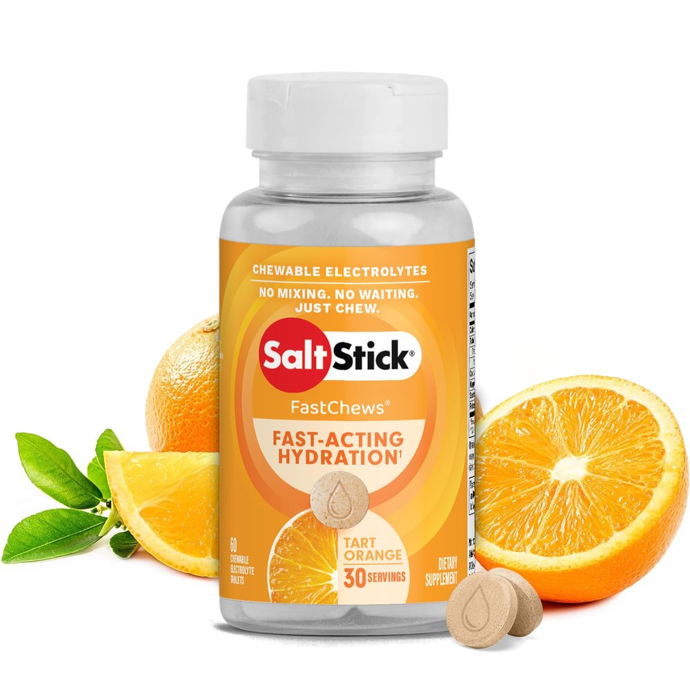 SaltStick FastChews Electrolytes - 60 Chewable Electrolyte Tablets - Salt Tablets for Running, Fast Hydration, Leg Cramps Relief, Sports Recovery Vegan, Gluten Free (Orange)