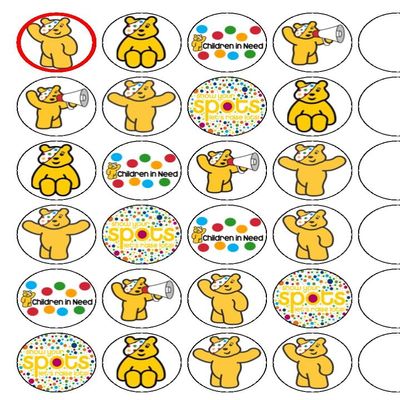 24x Pudsey Children In Fundraising Mix 1 .5" (3.8cm) PRE-CUT PREMIUM RICE PAPER Edible Cake Toppers