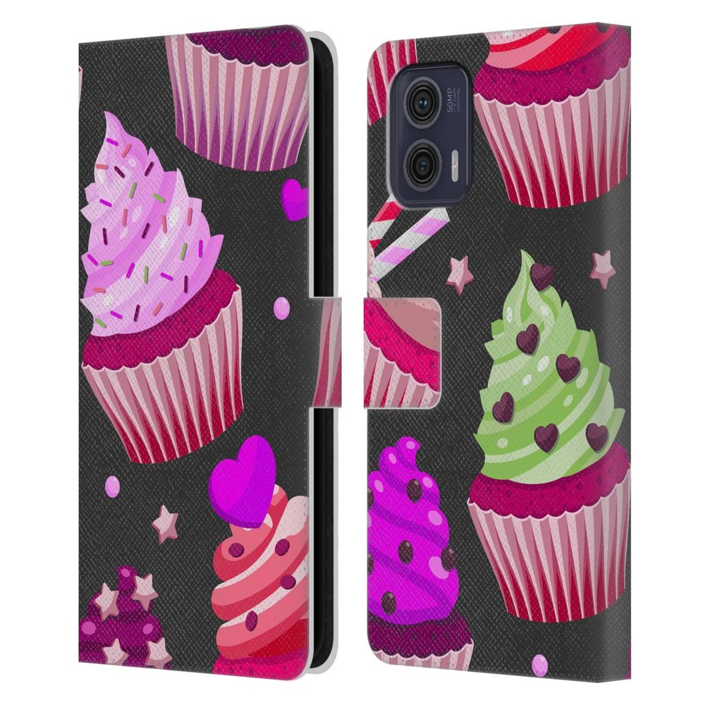 Head Case Designs Officially Licensed Haroulita Pink And Purple Cupcakes Food - Fruits Leather Book Wallet Case Cover Compatible With Motorola Moto G73 5G