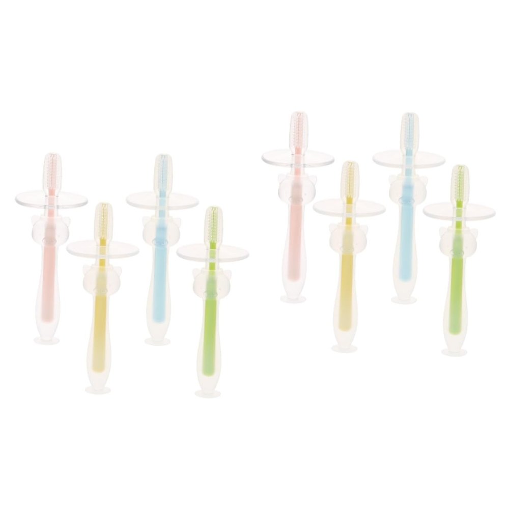 FRCOLOR 8pcs Silicone Toothbrushes for Boy Girl Oral Cleaning Toothbrush Suction Base for Brushing Teeth Year-Old Boys and Girls