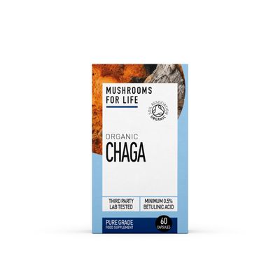 Organic Chaga Supplement - Mushroom Superfood Supplenmt - Mushroom Complex - Pure Grade Extracts, No Binders (60 Capsules)
