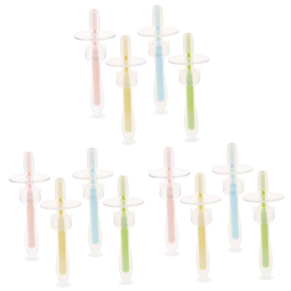 FRCOLOR 12pcs Toothbrushes for Boy Girl Training Silicone Toothbrush Suction Base for Year Old and up