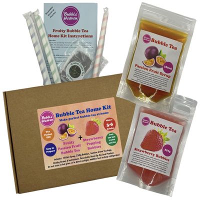 Fruity Passion Fruit with Strawberry Popping Bobas Bubble Tea Kit 3 to 6 Drinks