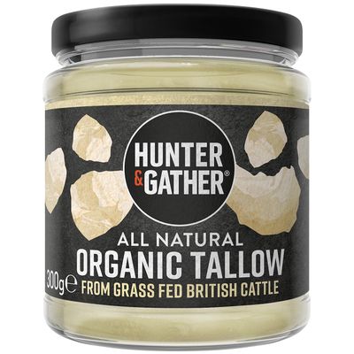 Hunter & Gather Organic Beef Tallow from Grass Fed British Cows 300g | Gluten Free, Seed Oil Free | Keto, Low Carb, Paleo I Ancestrally Inspired Nutrition I Simply 1 Ingredient I Glass Jar