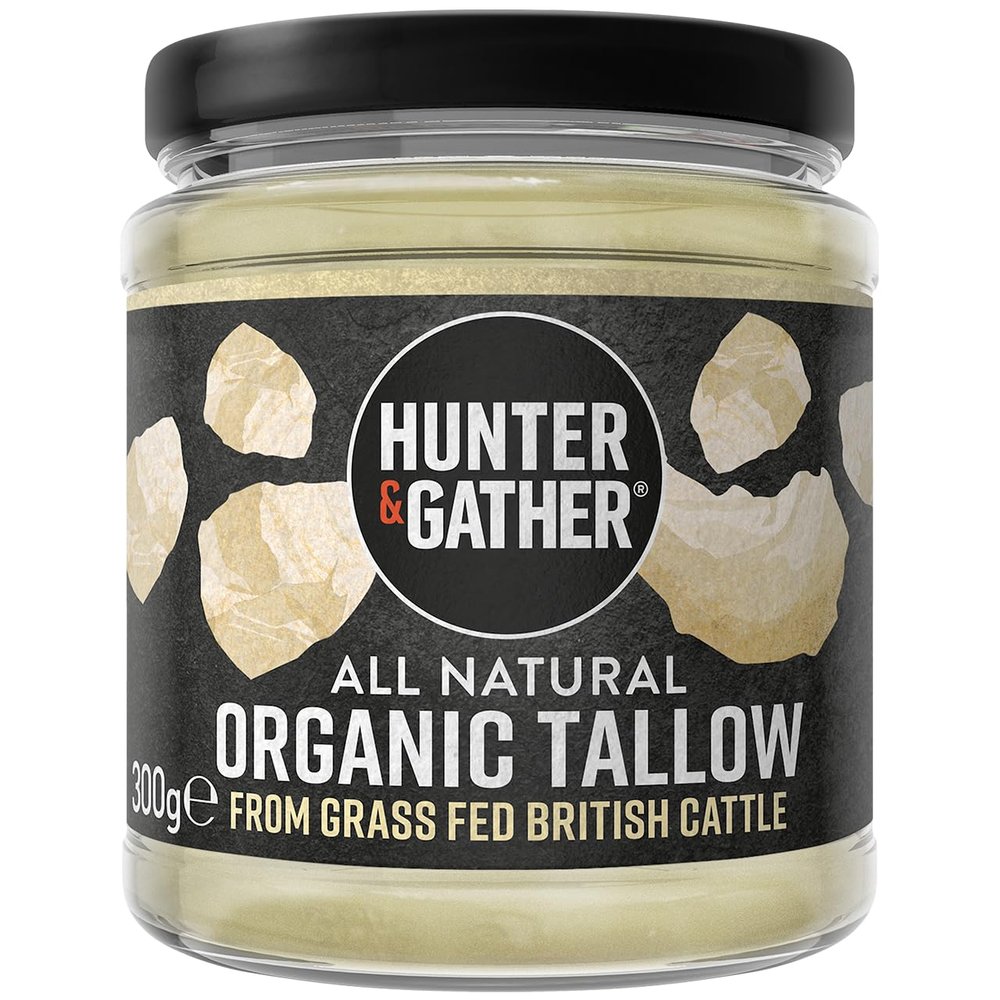 Hunter & Gather Organic Beef Tallow from Grass Fed British Cows 300g | Gluten Free, Seed Oil Free | Keto, Low Carb, Paleo I Ancestrally Inspired Nutrition I Simply 1 Ingredient I Glass Jar