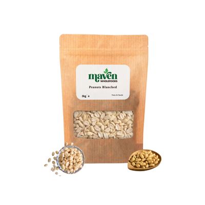 Maven Wholefoods Peanuts Blanched 3kg | Natural | Vegan | GMO Free | Unsalted | Source of Protien & Fibre | Healthy Snacking | Suitable for Vegetarian | Packed Fresh in Resealable Bags