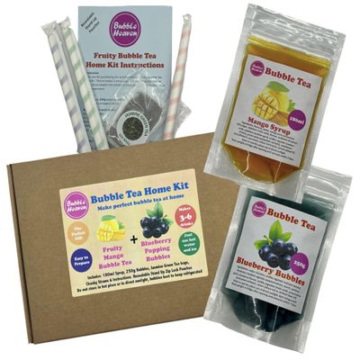 Fruity Mango with Blueberry Popping Bobas Bubble Tea Kit 3 to 6 Drinks