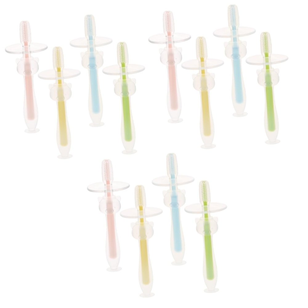 ABOOFAN 12pcs Silicone Toothbrush for Boy Girl Boy Girl Training Toothbrush Suction Base for First and Needs