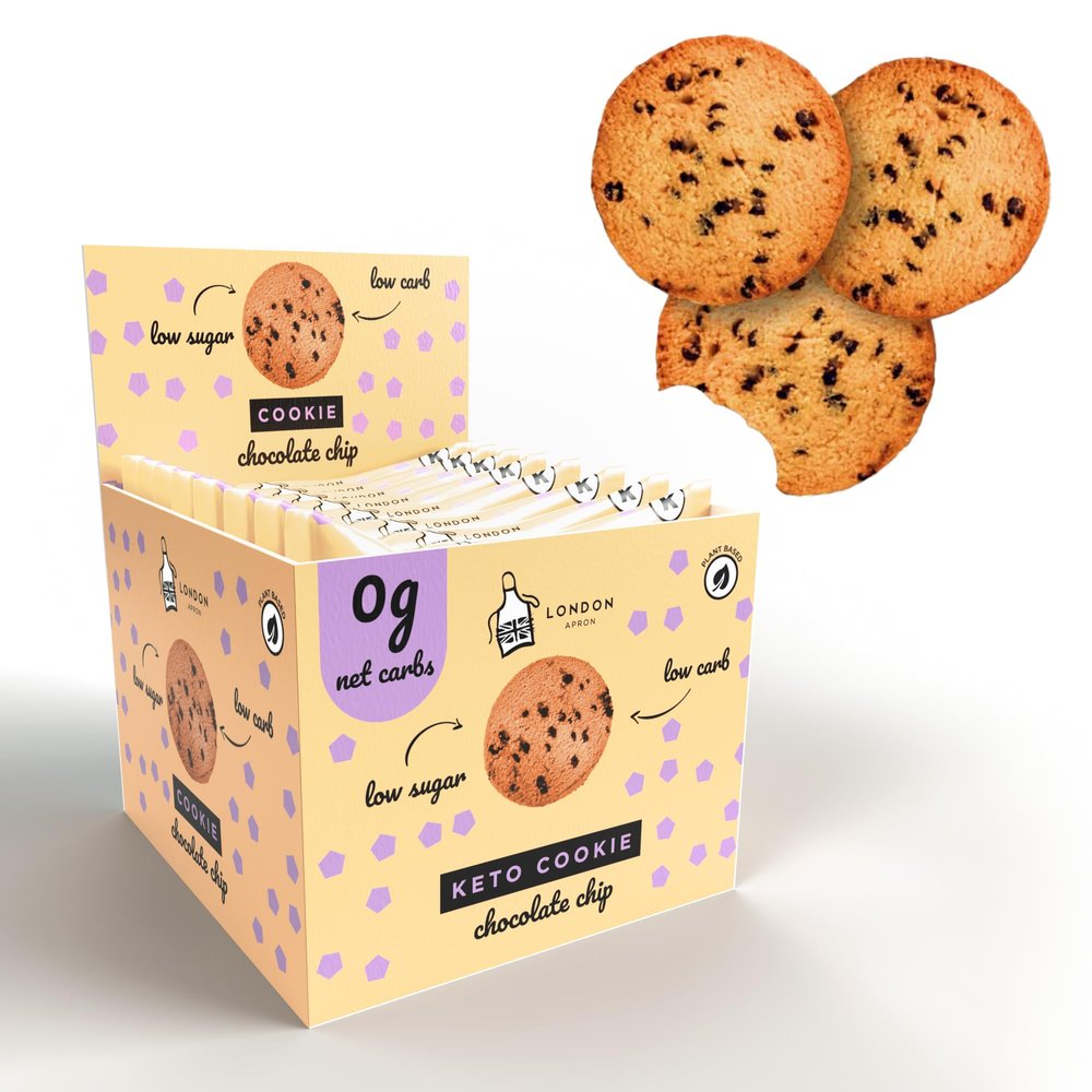 12 London Apron Keto Cookies  Soft Baked Chocolate Chip | 0 g Net Carbs  Low Carb Sugar Free Biscuits for Diabetics & Vegan Snack Made in UK