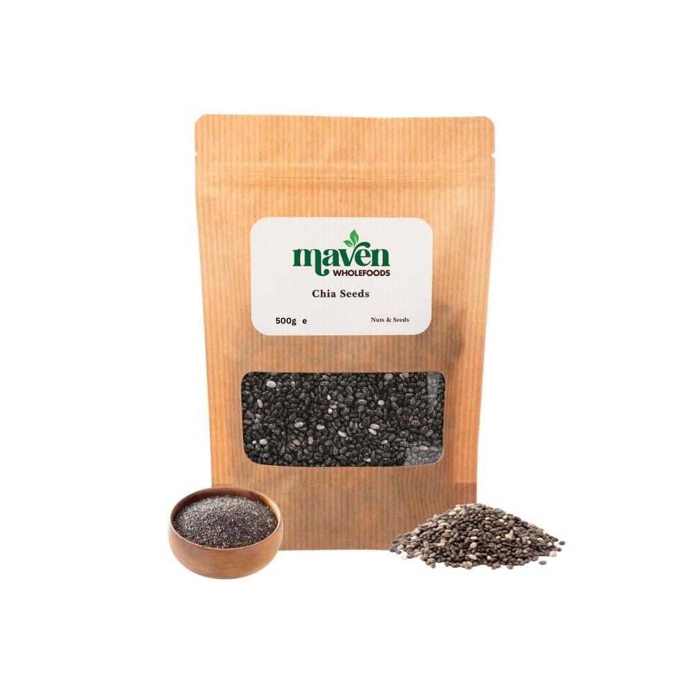 Maven Wholefoods Chia Seeds 500g | GMO Free | Vegan | Pure & Natural | Source of Fibre | High Protien | Low Card | High Fibre | Suitable for Vegetarian | Gluten Free
