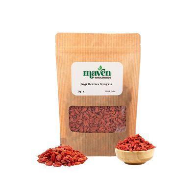 Maven Wholefoods Dried Goji Berries Ningxia 1kg | GMO Free | Vegan | Source of Protien | High Fibre | Packed Fresh in Resealable Bags | Dried Fruits Goji Berries, Vegan Snacks, Healthy Snacks