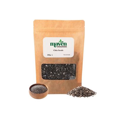 Maven Wholefoods Chia Seeds 250g | GMO Free | Vegan | Pure & Natural | Source of Fibre | High Protien | Low Card | High Fibre | Suitable for Vegetarian | Gluten Free (250)