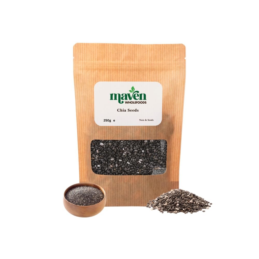 Maven Wholefoods Chia Seeds 250g | GMO Free | Vegan | Pure & Natural | Source of Fibre | High Protien | Low Card | High Fibre | Suitable for Vegetarian | Gluten Free (250)