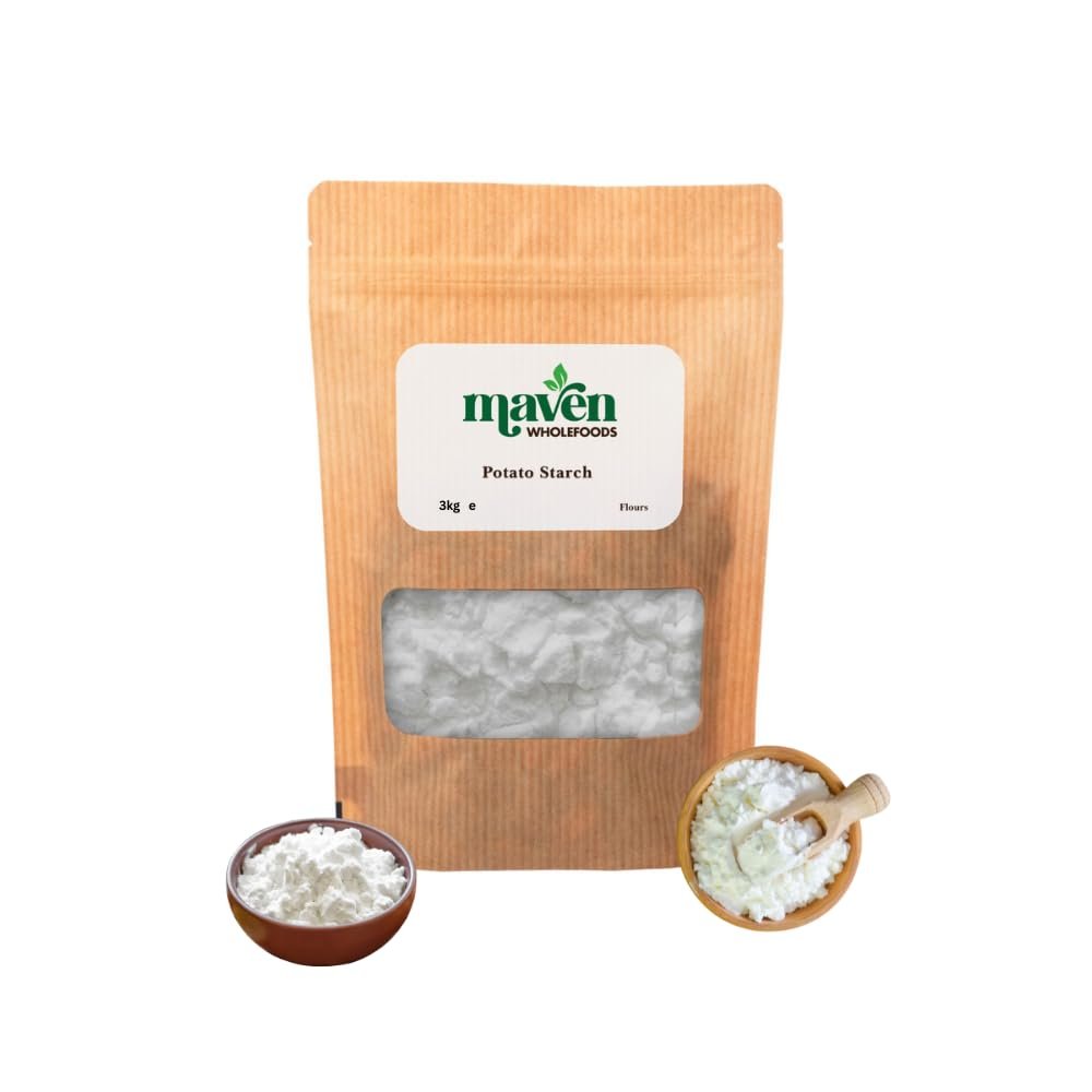 Maven Wholefoods Potato Starch 3kg | GMO Free | Vegan | Natural | Source of Protien | High Fibre | Healthy Baking | For Healthy Life | Suitable for Vegetarian | Packed Fresh in Resealable Bags
