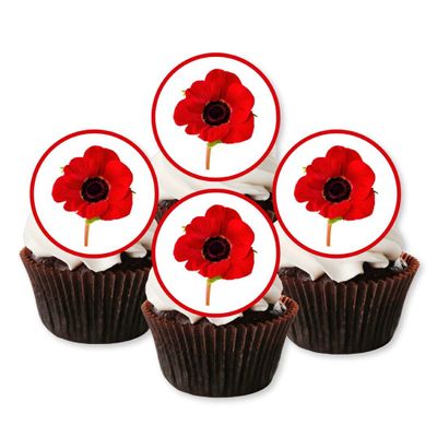 PRECUT Poppy Cupcake Toppers, Poppy Flowers Edible Mini Discs - Wafer Card Cake Decorations (24)