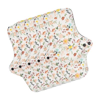 5pcs Washable Breathable Menstrual Pad,Cloth Pads Menstrual,Reusable Period Pads,Flower Pattern Super Absorbent Reusable Cotton Sanitary Pad Panty Liners (L)