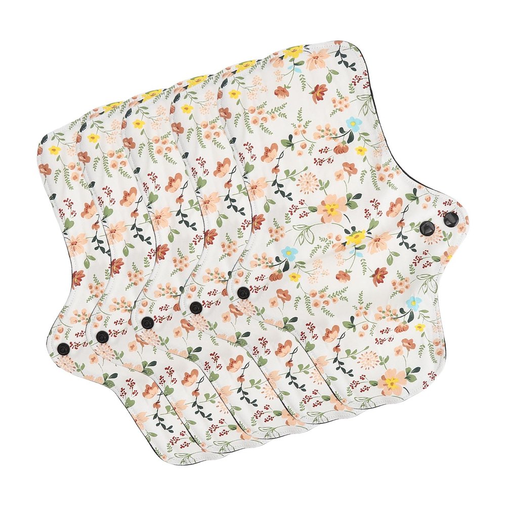 5pcs Washable Breathable Menstrual Pad,Cloth Pads Menstrual,Reusable Period Pads,Flower Pattern Super Absorbent Reusable Cotton Sanitary Pad Panty Liners (L)