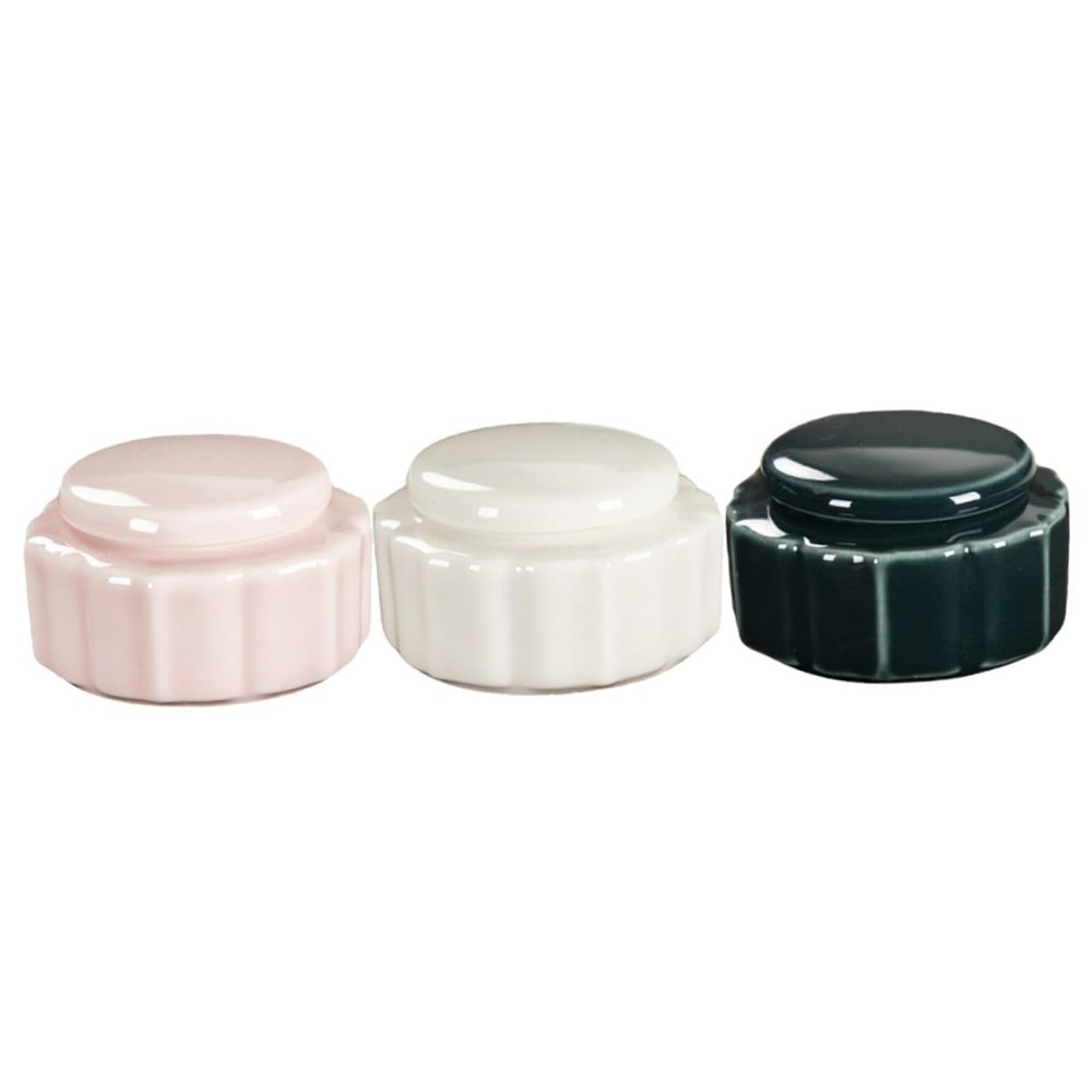 LALAFINA 3pcs Ceramic Lip Balm Container Face Jars Lids round Cosmetic Storage Mini Sample Jar Small Travel Container for Cosmetics