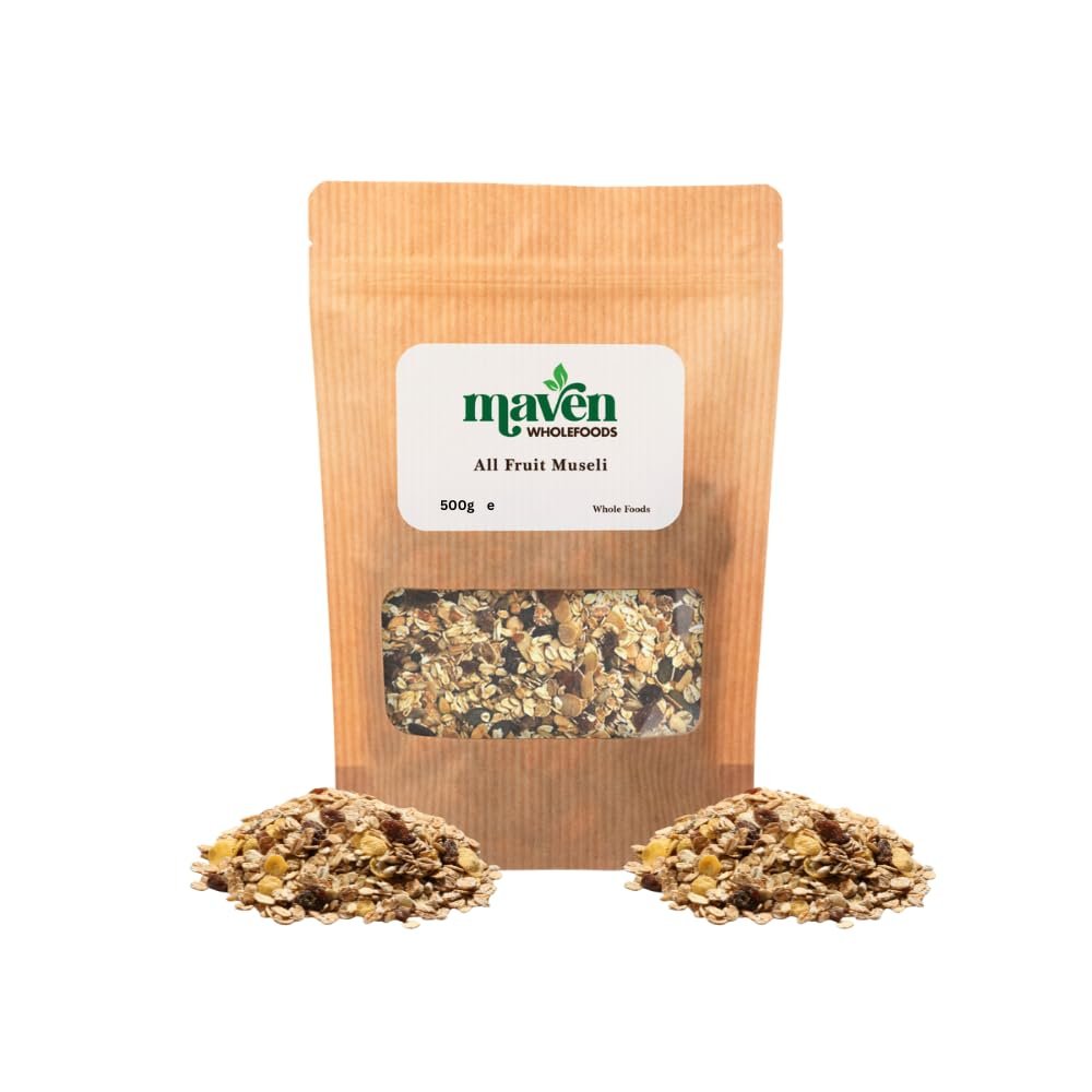 Maven Wholefoods All Fruit Muesli 500g | GMO Free | Vegan | Natural | Source of Protien | High Fibre | For Healthy Life | Suitable for Vegetarian | Packed Fresh in Resealable Bags (500g)