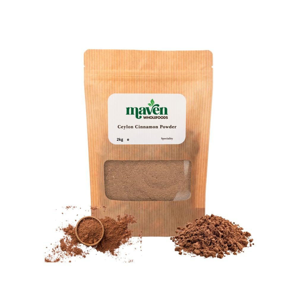 Maven Wholefoods Ceylon Cinnamon Powder (True) 2kg | GMO Free | Vegan | Natural | Raw | No additives | No Preservatives| Suitable for Vegetarian | Packed Fresh in Resealable Bags