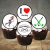 PRECUT Hockey Cupcake Toppers, Field Hockey Theme Edible Cake Decorations, Edible Hockey Party Decorations, Hockey Cake Topper, Field Hockey Edible Cupcake Toppers (12) view 1