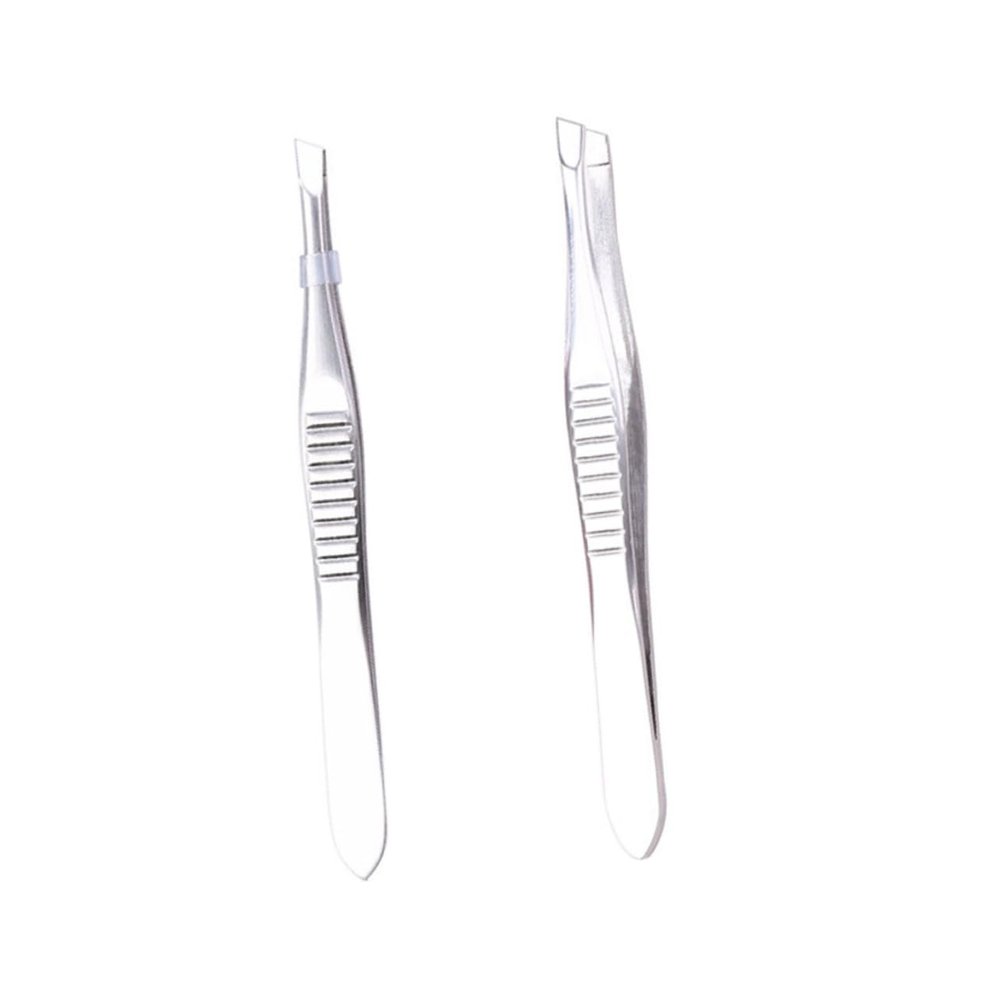 Beaupretty 2pcs Stainless Steel Bevel Eyebrow Tweezers Hair Removal Clamp Precision Facial Grooming Tool for Women and Men Random Color