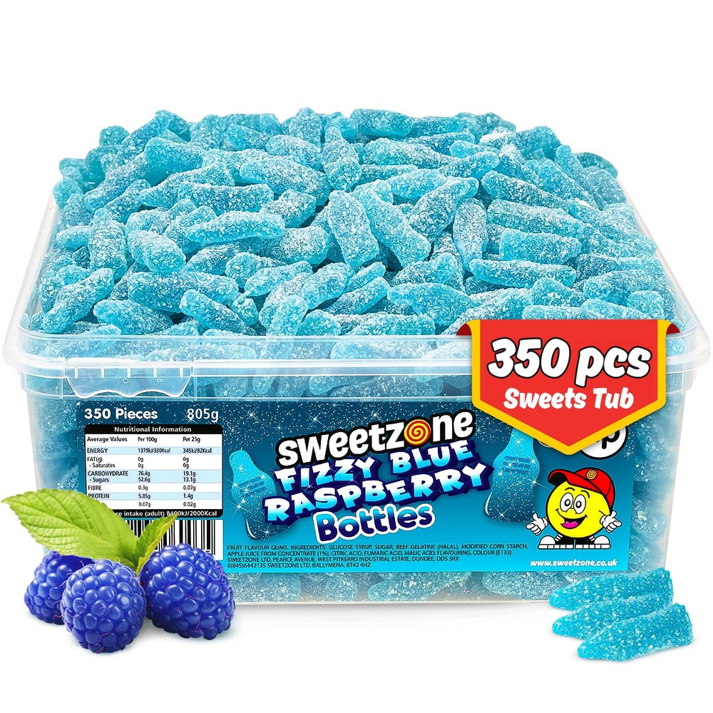 Sweetzone Fizzy Blue Raspberry 805g - 350pcs of Gummy Sweets - Delicious Raspberry Fruit Chews, Sweet Indulgence, Dive into Blue Sweets Bliss with these Halal Sweet Snack Gummies, Perfect for Everyone