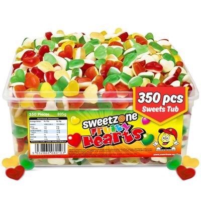 Sweetzone Fruity Love Hearts Sweet Tub, Mixed-Fruit, Halal Sweets Tub, 350 pc, 805 g, Heart Sweets for Gummy Enthusiasts