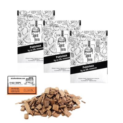 3 x Pectolase 5g/25L + French Oak Chips 20g - Pectolytic Enzyme, Pectoenzyme, Pectine, Enzyme to fruit and must wine, Spirit Ferm